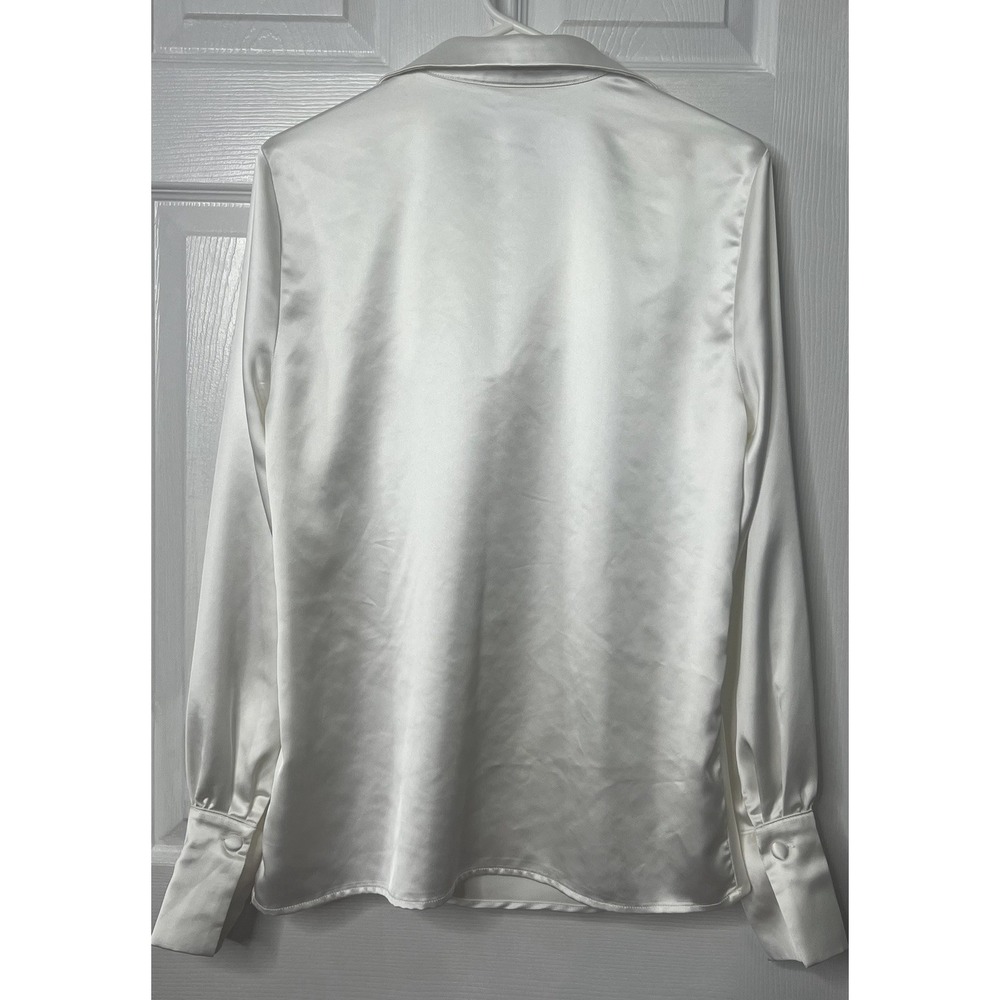 Commense XL Satin‎ Cowl Neck Blouse Ivory White Quiet Luxury Office Chic Top - Picture 3 of 9